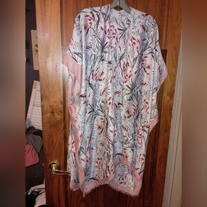 Floral Patterned Shawl with Pink Accents